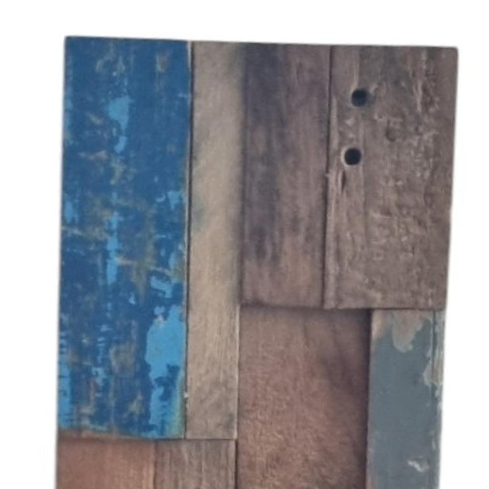 Blue Natural And Navy Blue 3D Embossed Teak Decorative Wall Panel on a white background