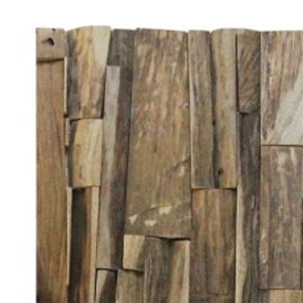 Brown 3D Embossed Geometric Teak Reclaimed Wood Decorative Wall Panels on a white background