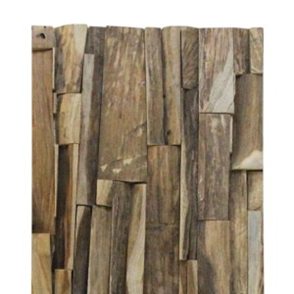 Brown 3D Embossed Geometric Teak Reclaimed Wood Decorative Wall Panels on a white background