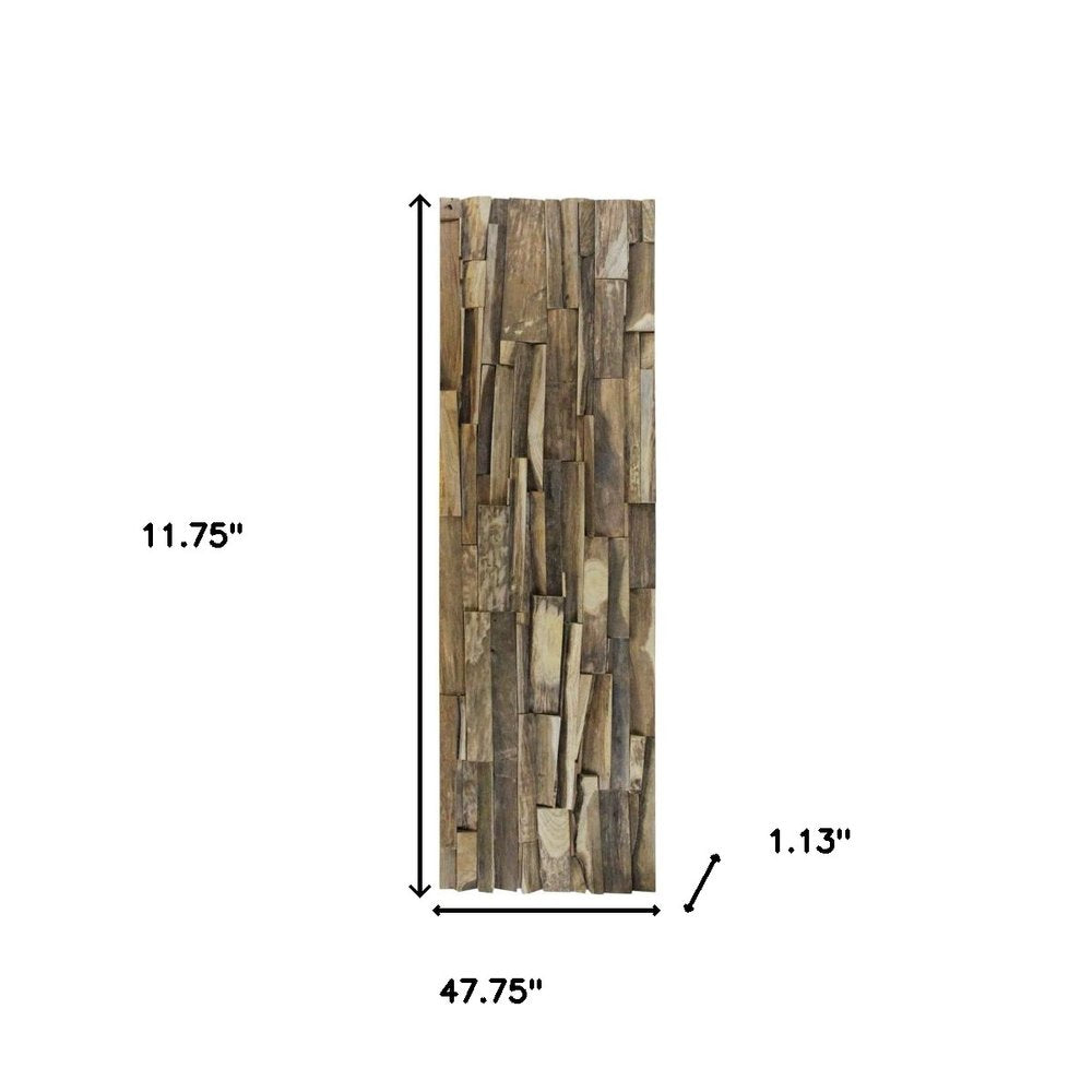 Brown 3D Embossed Geometric Teak Reclaimed Wood Decorative Wall Panels on a white background