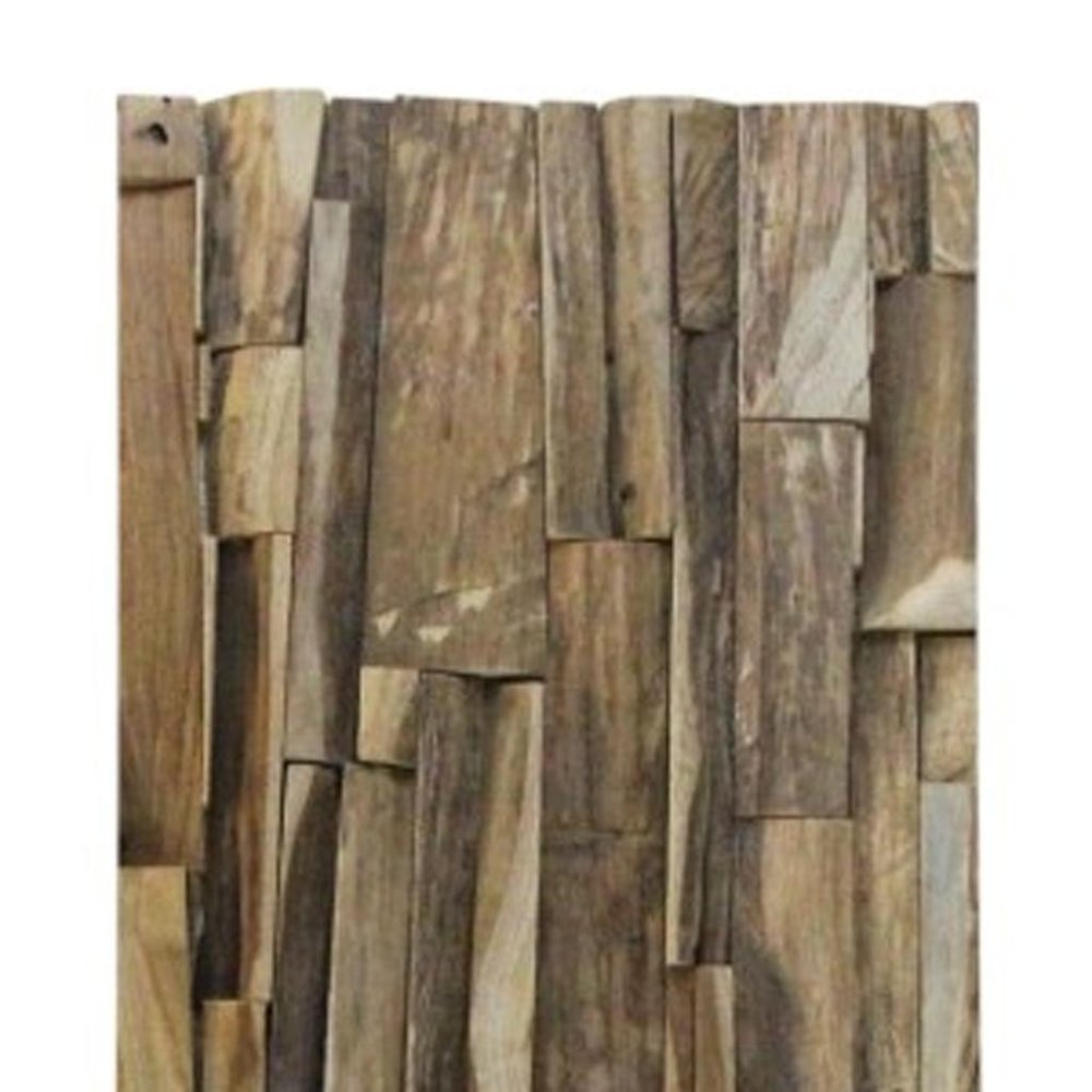 Brown 3D Embossed Geometric Teak Reclaimed Wood Decorative Wall Panels on a white background