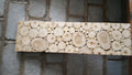 Natural Tree Stump Slice Teak Reclaimed Wood Decorative Wall Panels in a home interior