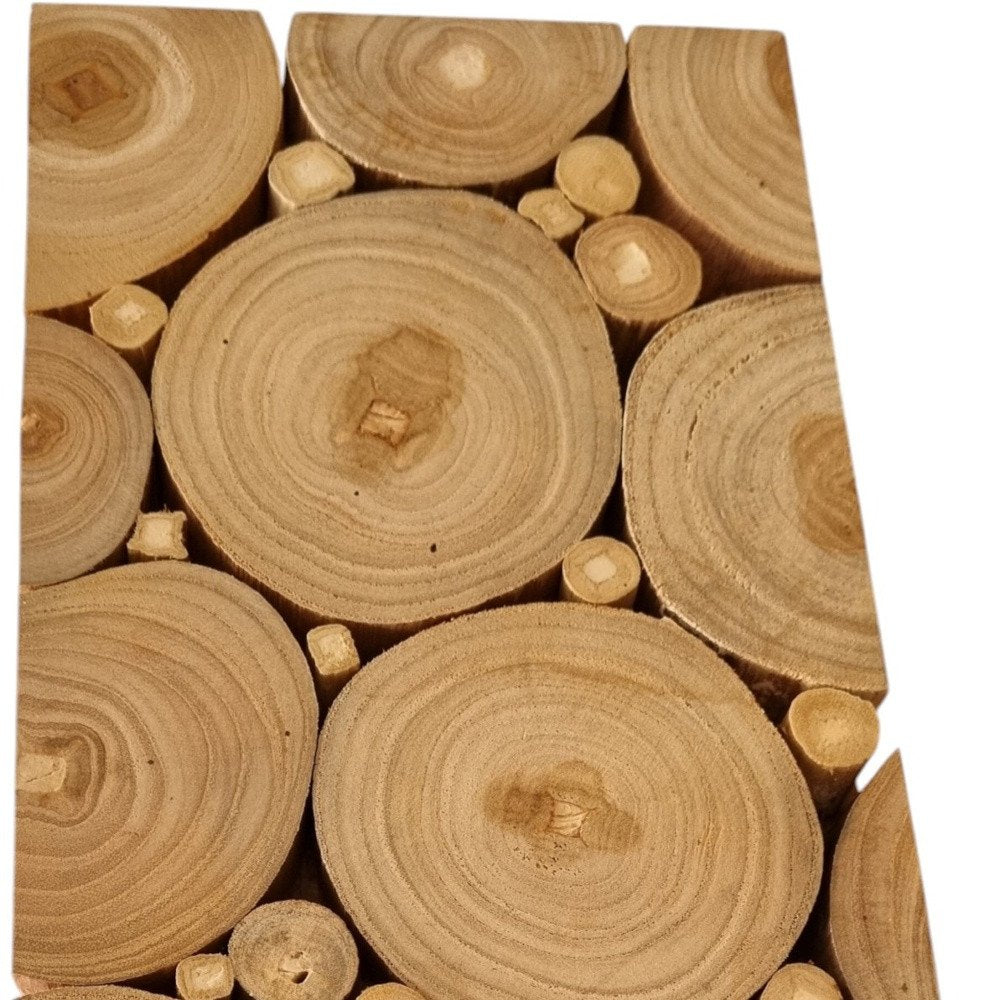 Natural Tree Stump Slice Teak Reclaimed Wood Decorative Wall Panels close-up detail