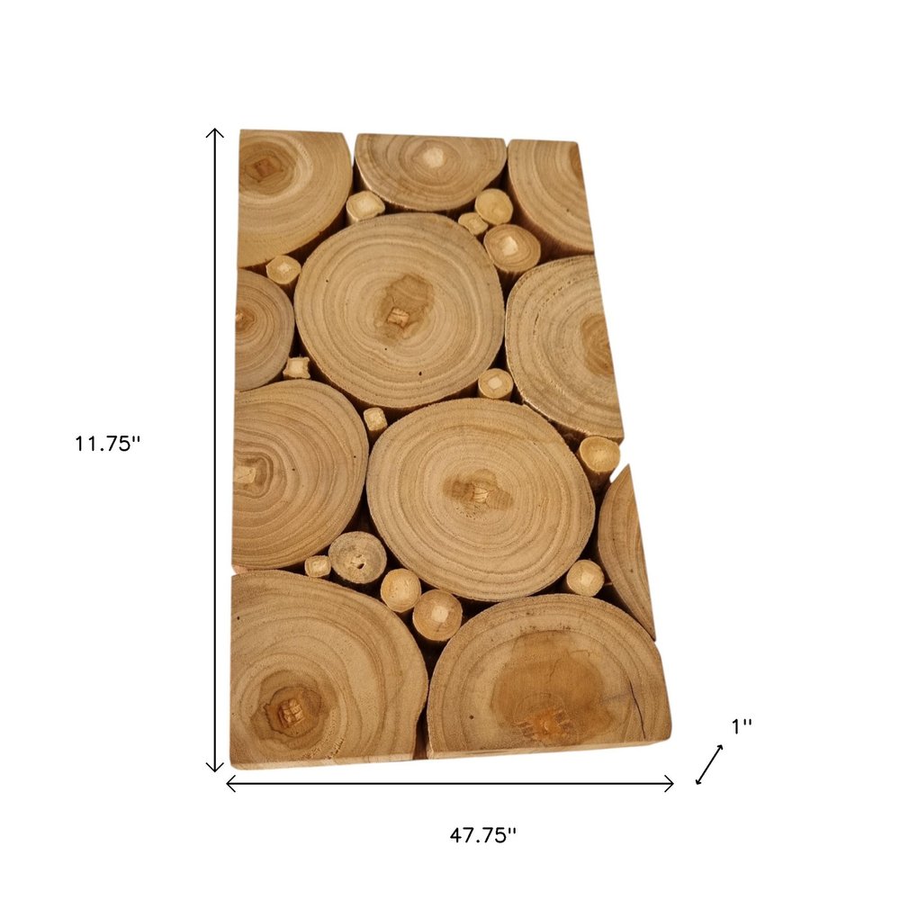 Natural Tree Stump Slice Teak Reclaimed Wood Decorative Wall Panels on a white background