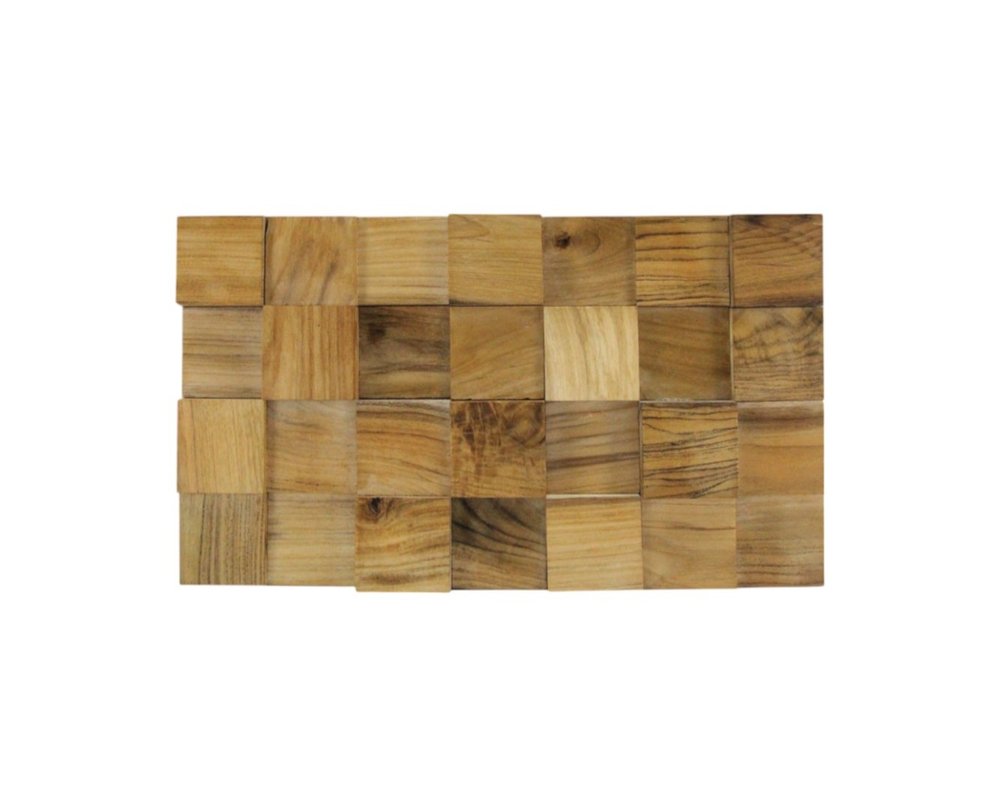 Brown 3D Embossed Block Teak Reclaimed Wood Decorative Wall Panels on a white background