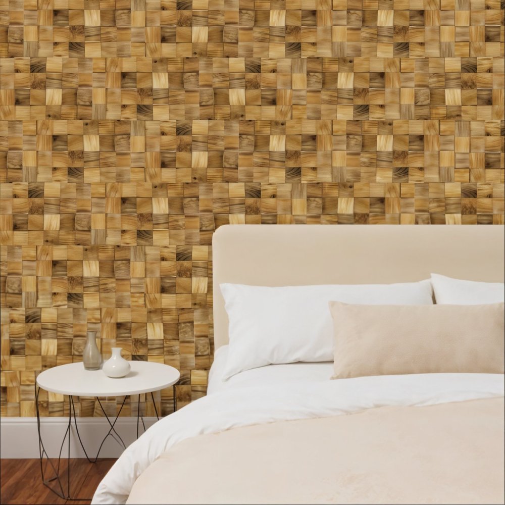 Brown 3D Embossed Block Teak Reclaimed Wood Decorative Wall Panels