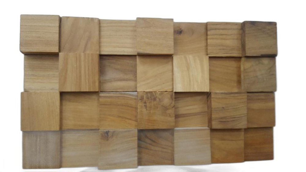 Brown 3D Embossed Block Teak Reclaimed Wood Decorative Wall Panels on a white background