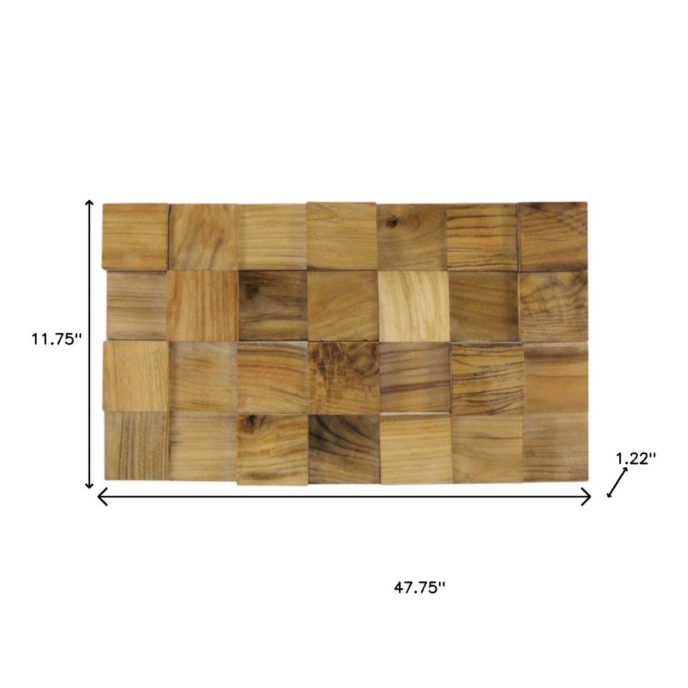 Brown 3D Embossed Block Teak Reclaimed Wood Decorative Wall Panels on a white background
