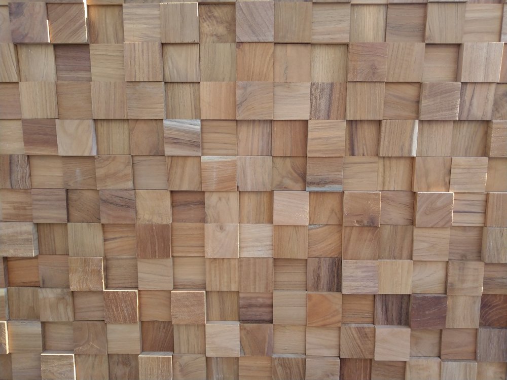 Brown 3D embossed teak reclaimed wood decorative wall panels with a natural finish.