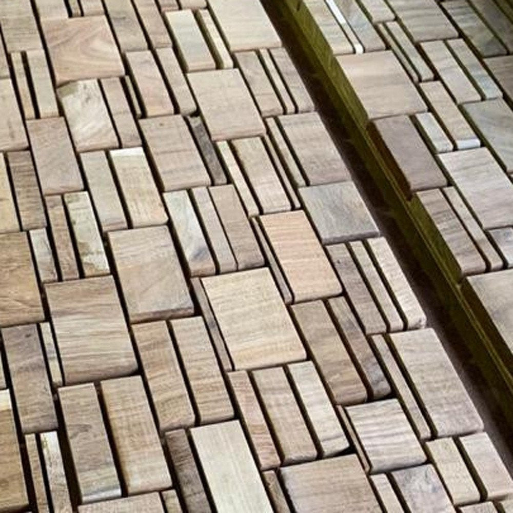Brown 3D Embossed Abstract Teak Reclaimed Wood Decorative Wall Panels