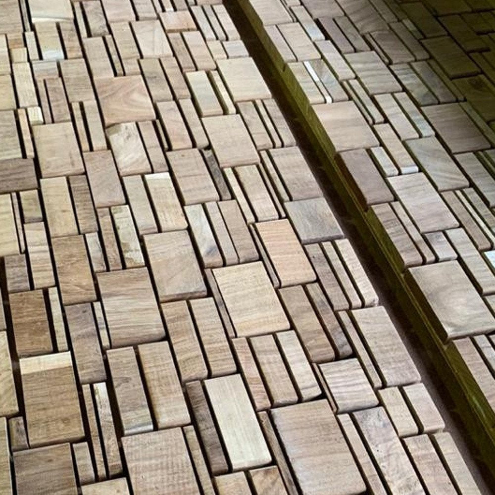 Brown 3D Embossed Abstract Teak Reclaimed Wood Decorative Wall Panels