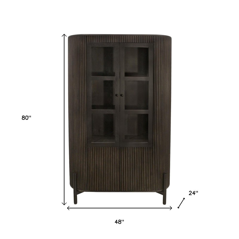 48" Espresso and Black Solid Wood and Iron Accent Cabinet With Four Doors