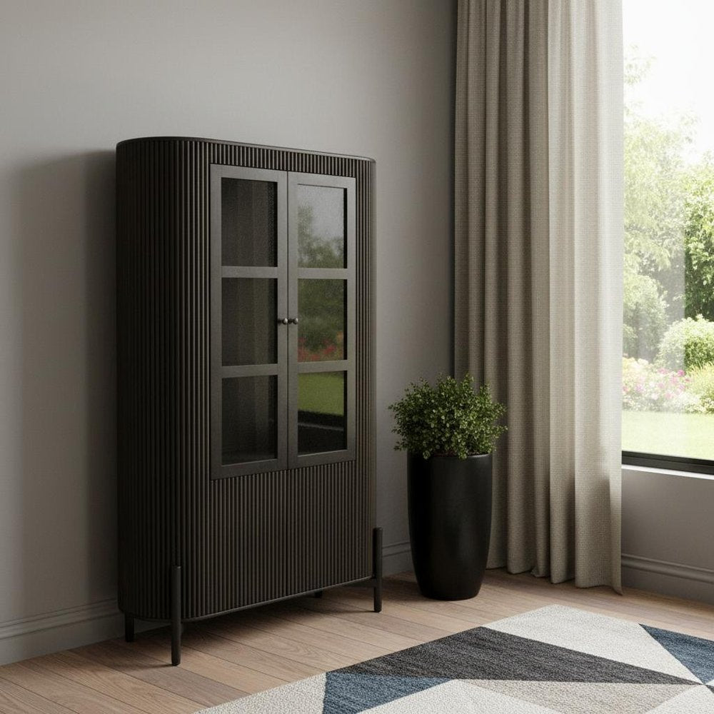 48" Espresso and Black Solid Wood and Iron Accent Cabinet With Four Doors
