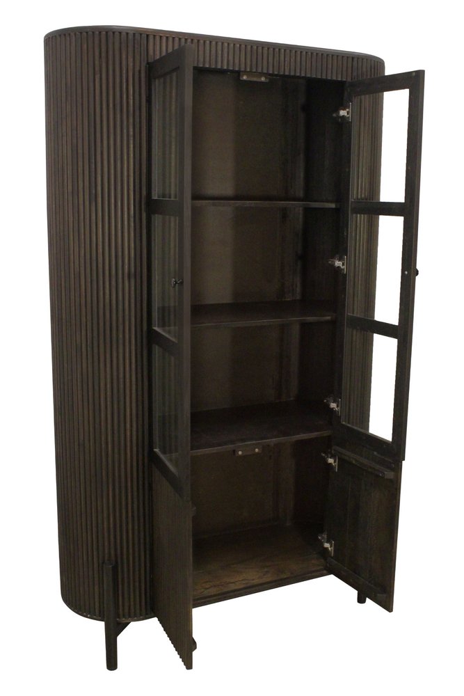 48" Espresso and Black Solid Wood and Iron Accent Cabinet With Four Doors
