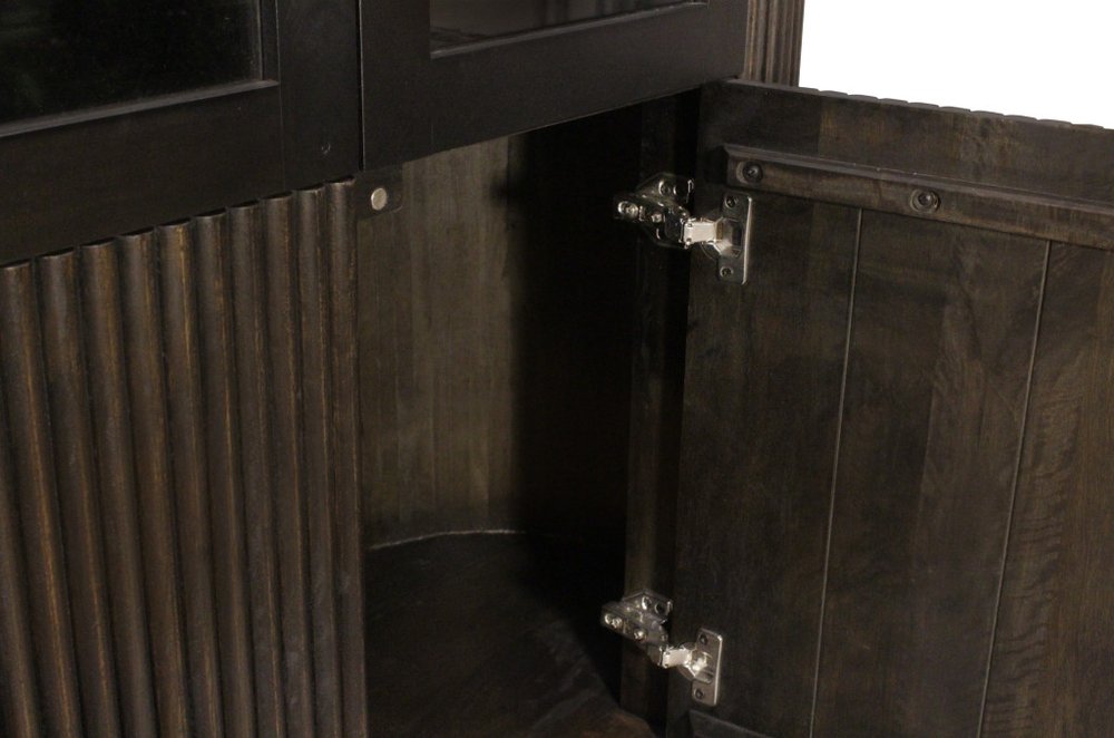48" Espresso and Black Solid Wood and Iron Accent Cabinet With Four Doors