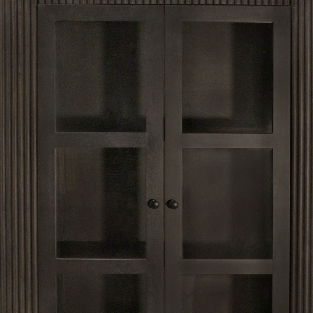 48" Espresso and Black Solid Wood and Iron Accent Cabinet With Four Doors