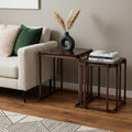 Set of Two Bronze Bronze Glass and Iron Square Frame Nested Tables