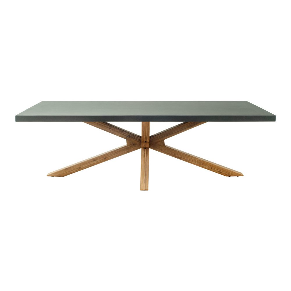95" Gray and Natural Faux Concrete and Solid Wood Cross Leg Base Dining Table on a white background