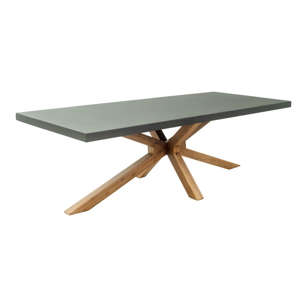 95" Gray and Natural Faux Concrete and Solid Wood Cross Leg Base Dining Table on a white background