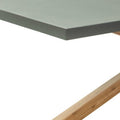 95" Gray and Natural Faux Concrete and Solid Wood Cross Leg Base Dining Table on a white background