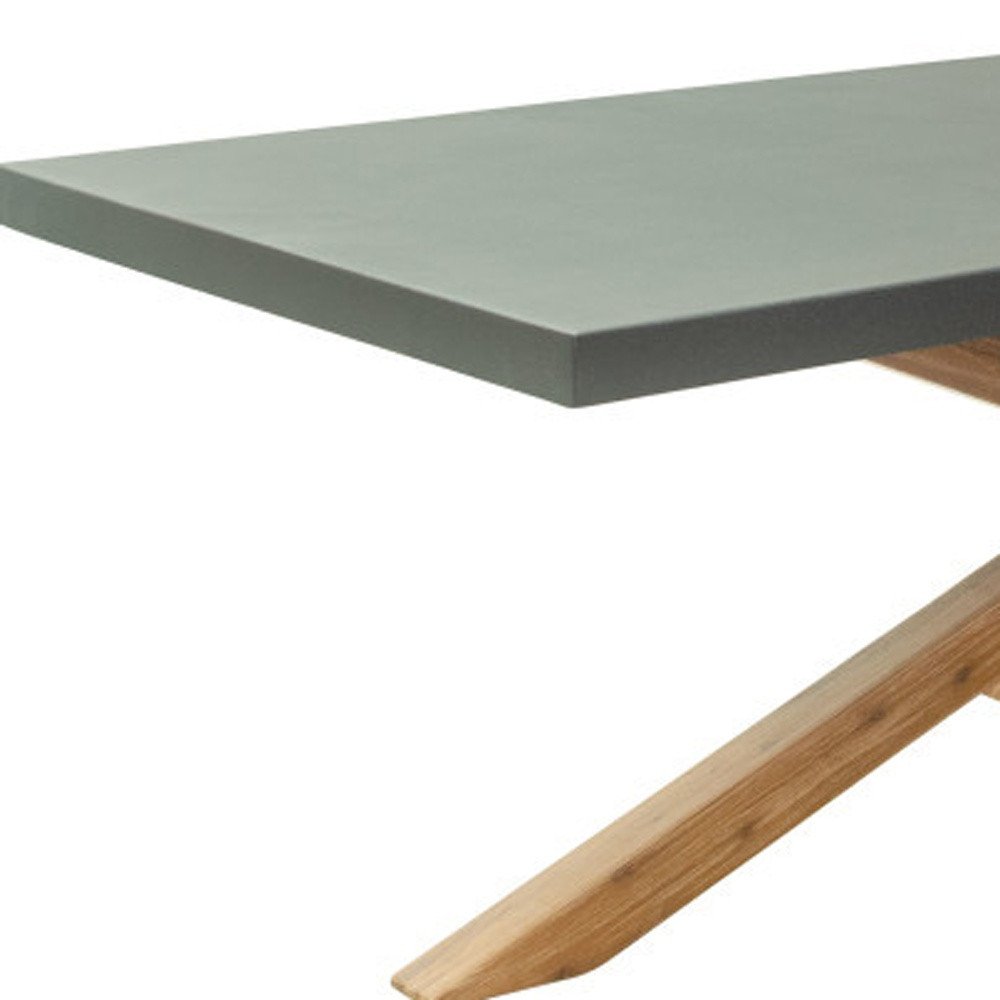 95" Gray and Natural Faux Concrete and Solid Wood Cross Leg Base Dining Table