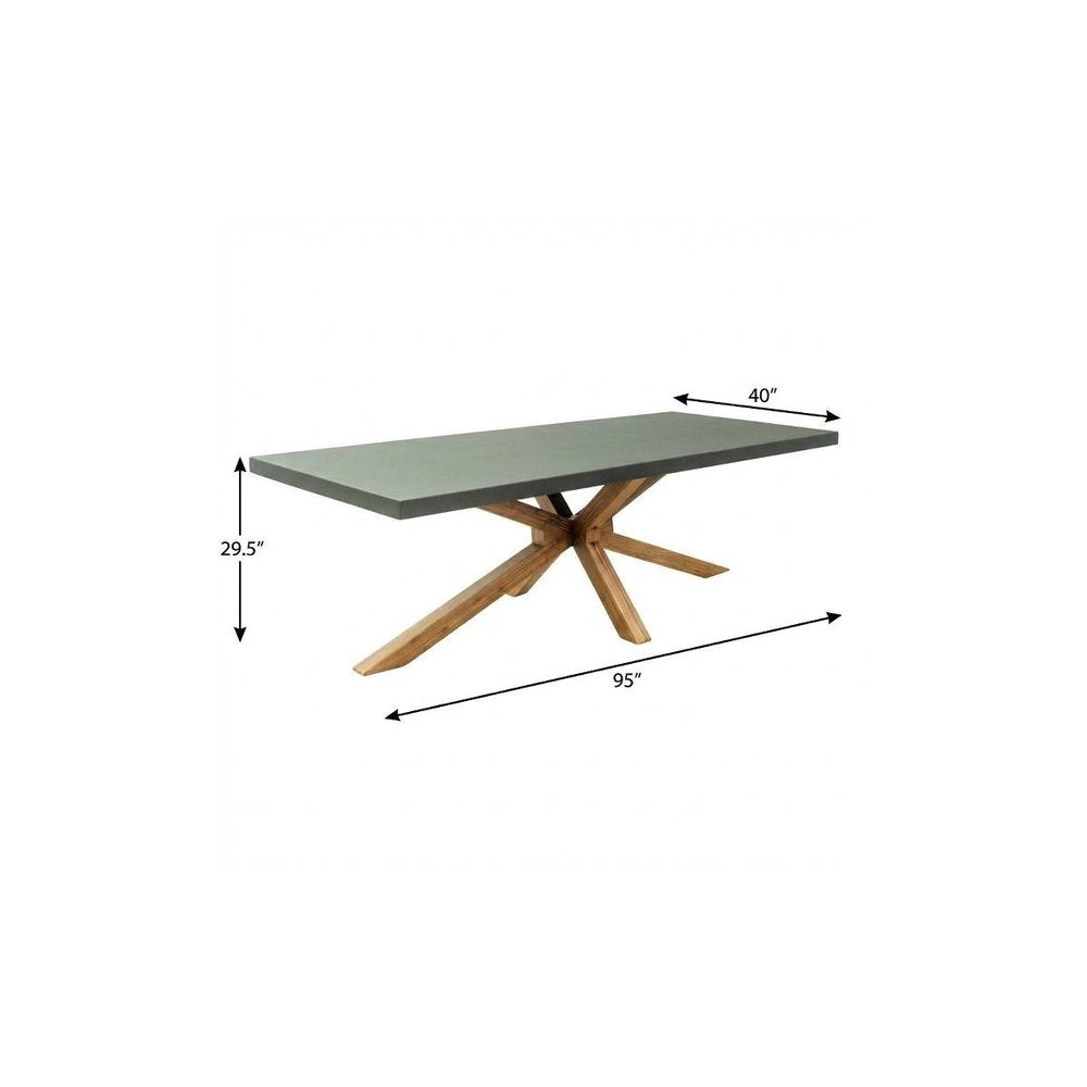 95" Gray and Natural Faux Concrete and Solid Wood Cross Leg Base Dining Table