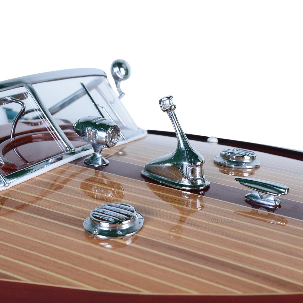 10" Unfinished Wood Hand Painted Model Boat. Home product in tan wood.