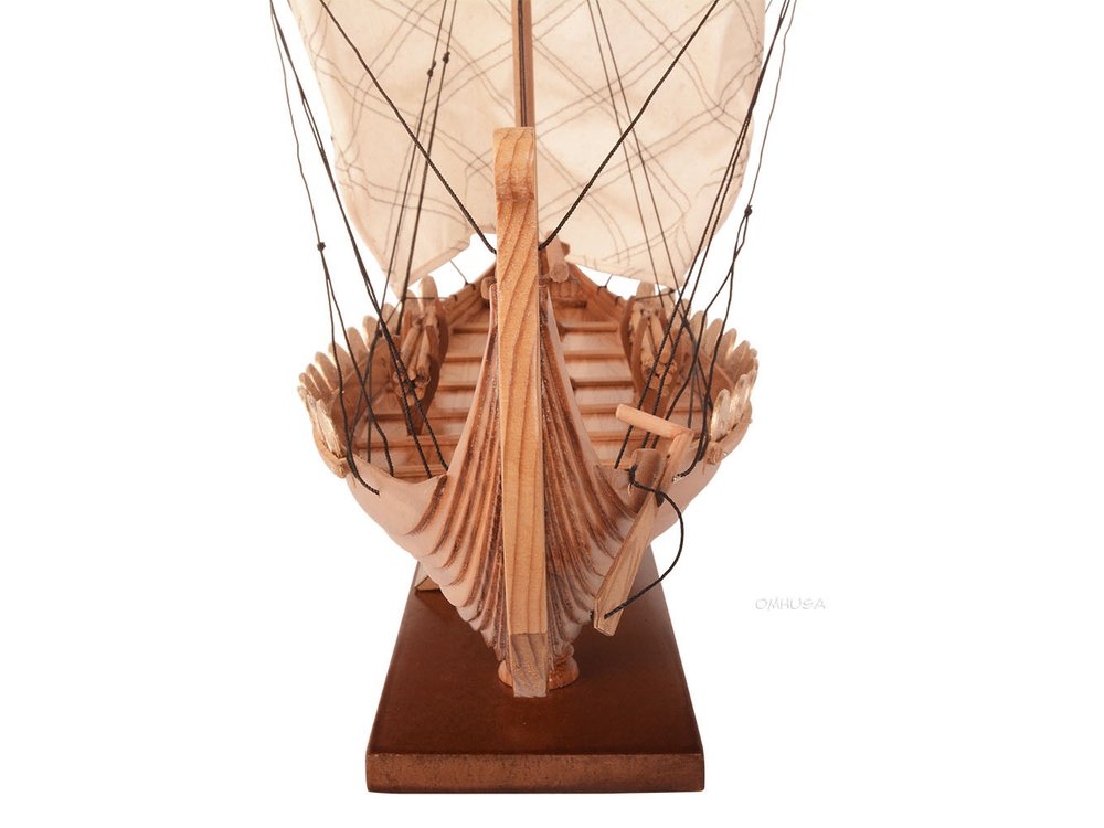 13" Unfinished Wood Hand Painted Model Boat. Home product isolated on a plain white background, showing a cream wood surface.