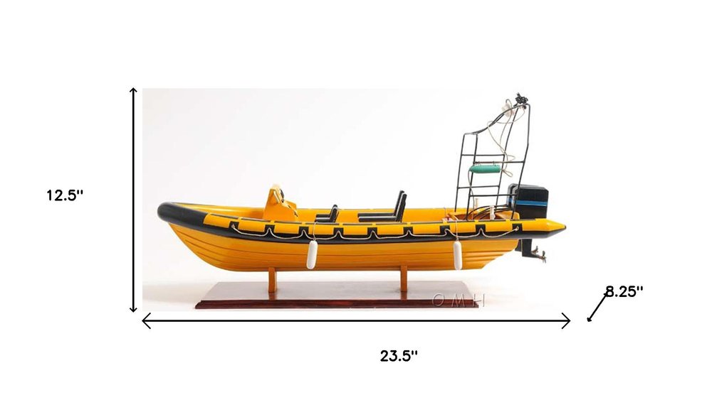 13" Unfinished Wood Hand Painted Model Boat. Home product isolated on a plain white background, in a light gray wood finish.