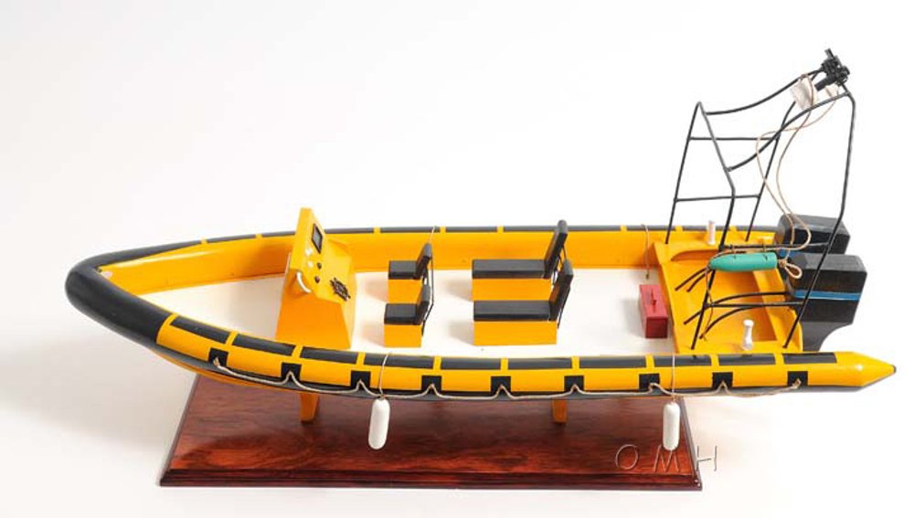 13" Unfinished Wood Hand Painted Model Boat. Home product isolated on a plain white background, showing a gold wood surface.