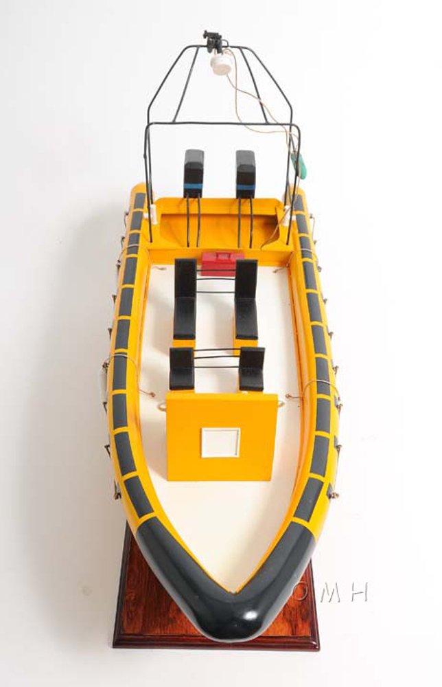 13" Unfinished Wood Hand Painted Model Boat. Home product isolated on a plain white background, finished in cream wood.