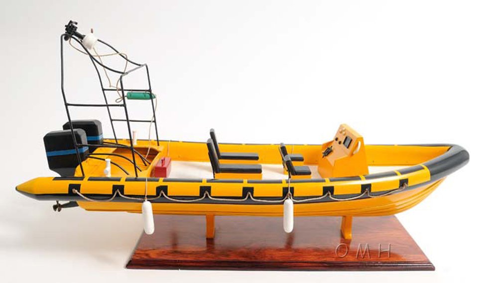 13" Unfinished Wood Hand Painted Model Boat. Home product isolated on a plain white background, in a gold wood finish.