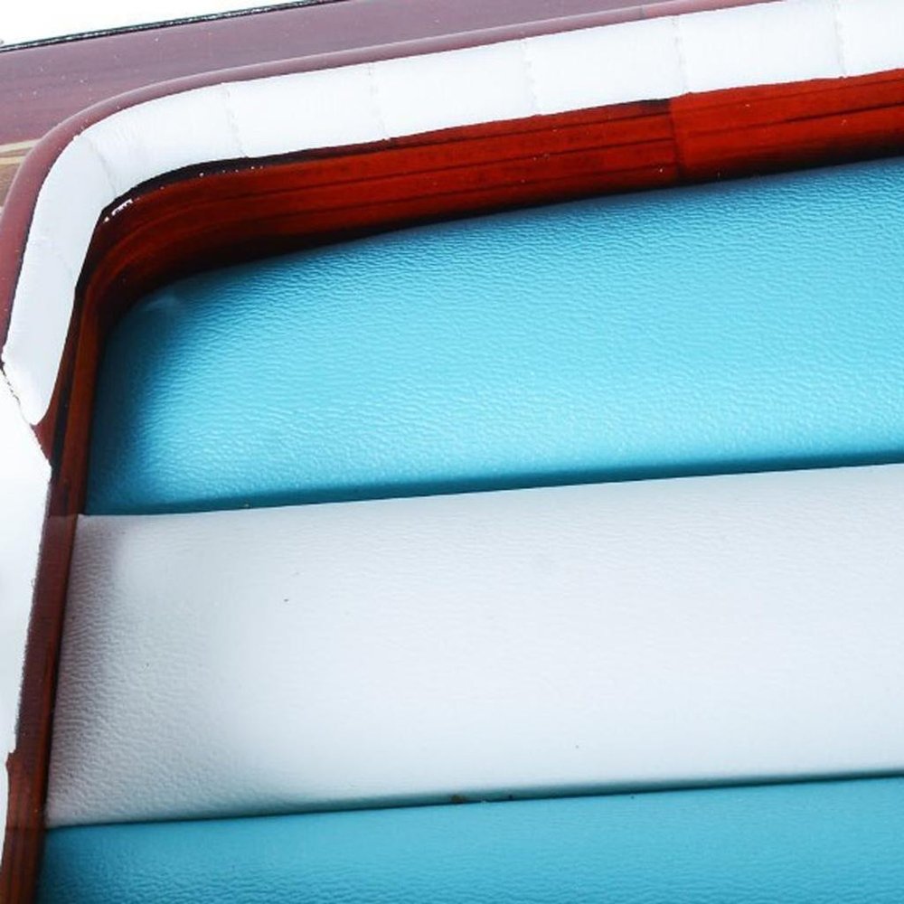 16" Unfinished Wood Hand Painted Model Boat. Home product in teal wood.
