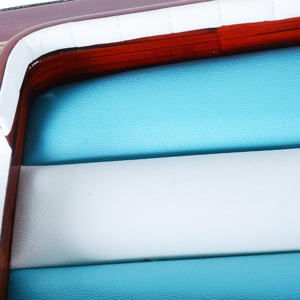 18" Unfinished Wood Hand Painted Model Boat. Home product in teal wood.