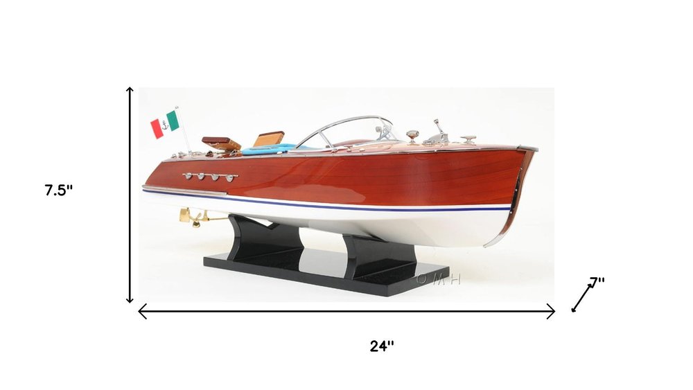 8" Unfinished Wood Hand Painted Model Boat