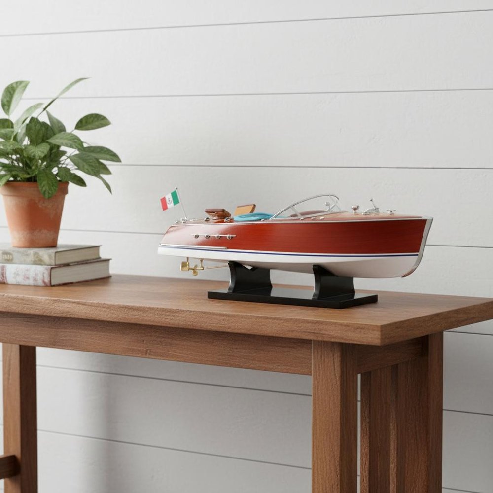 8" Unfinished Wood Hand Painted Model Boat