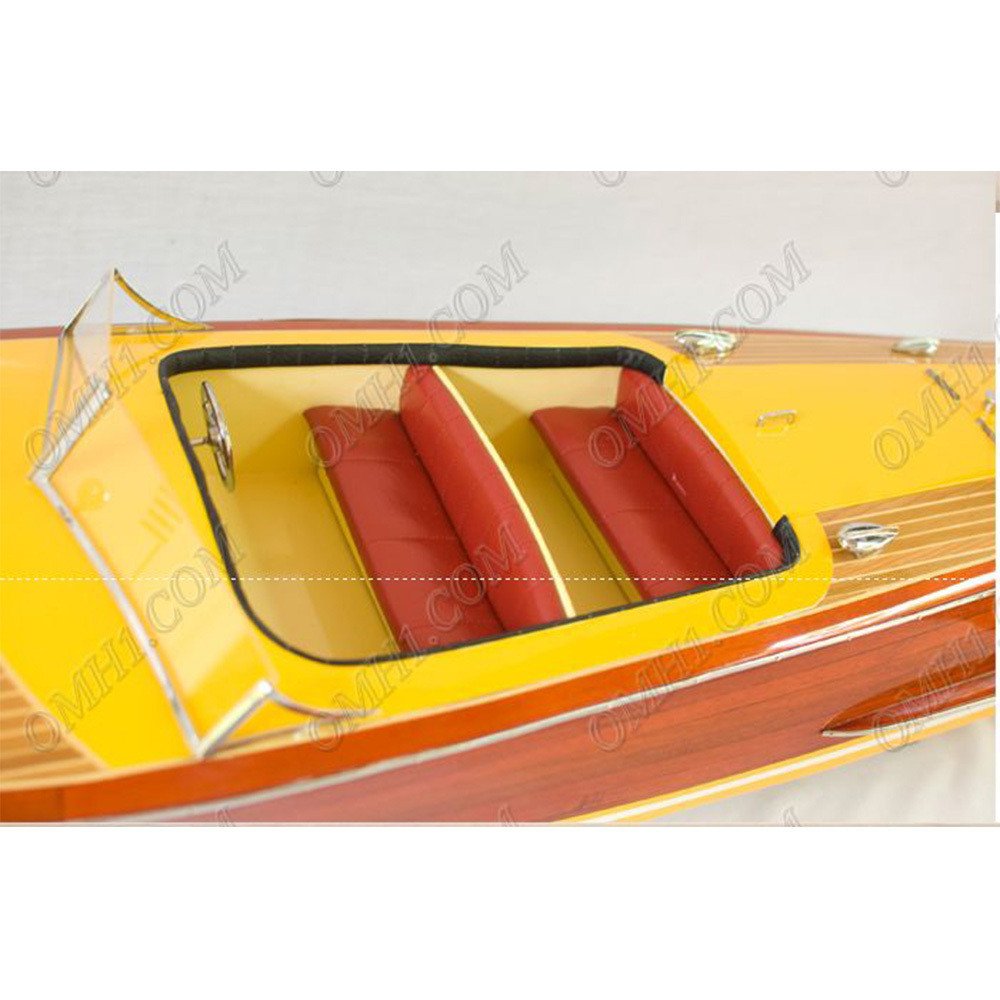10" Unfinished Wood Hand Painted Model Boat. Home product isolated on a plain white background, in a gold wood finish.
