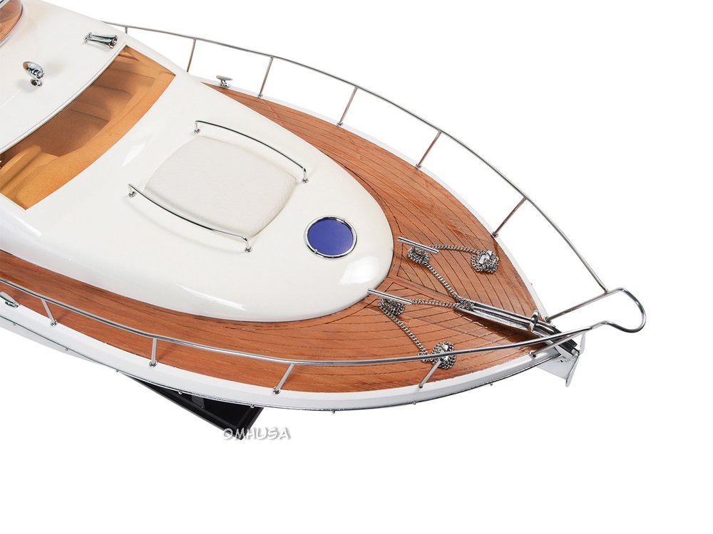 14" Unfinished Wood Hand Painted Model Boat. Home product isolated on a plain white background, showing a brown wood surface.