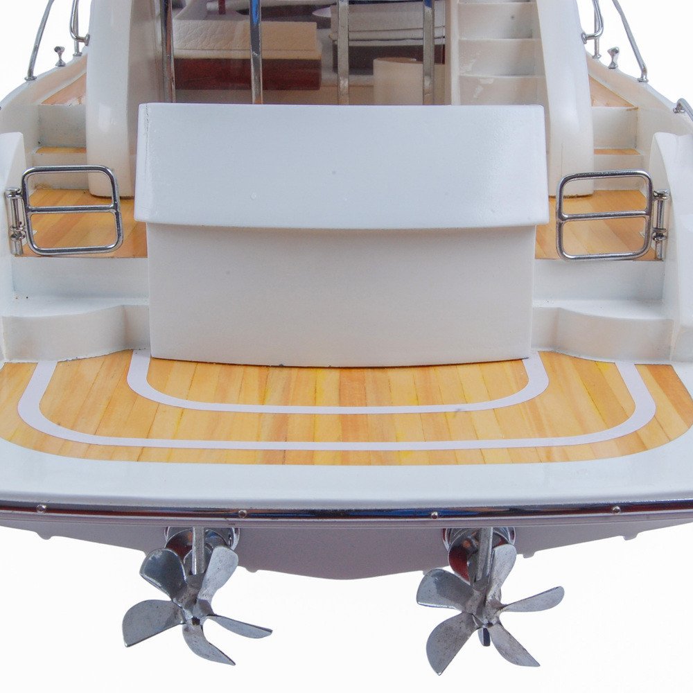 15" Unfinished Wood Hand Painted Model Boat. Home product isolated on a plain white background, in a light gray wood finish.