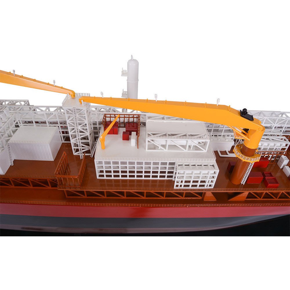 10" Unfinished Wood Hand Painted Model Boat. Home product isolated on a plain white background, showing a burgundy wood surface.