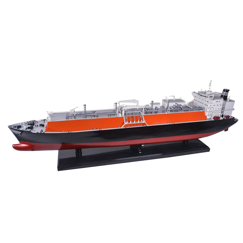 10" Unfinished Wood Hand Painted Model Boat. Home product isolated on a plain white background, showing a black wood surface.