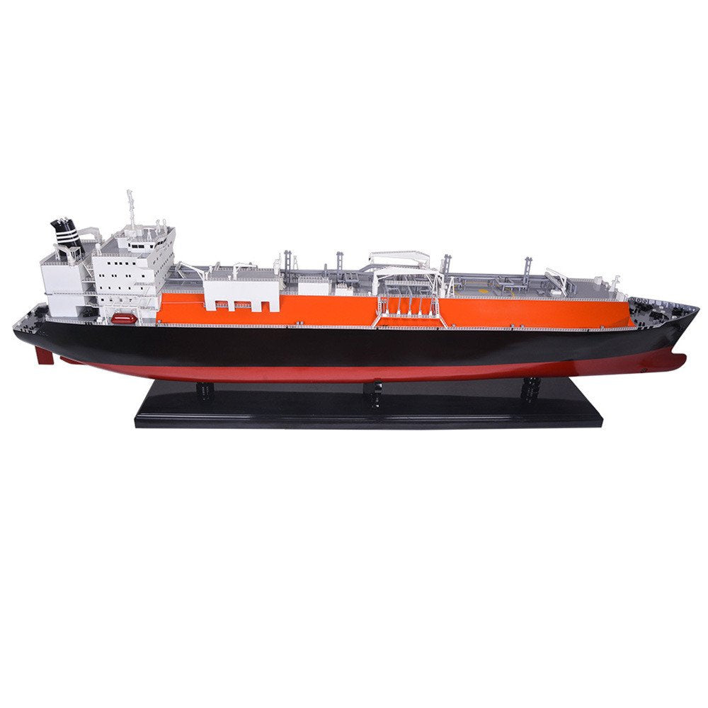 10" Unfinished Wood Hand Painted Model Boat. Home product isolated on a plain white background, showing a black wood surface.