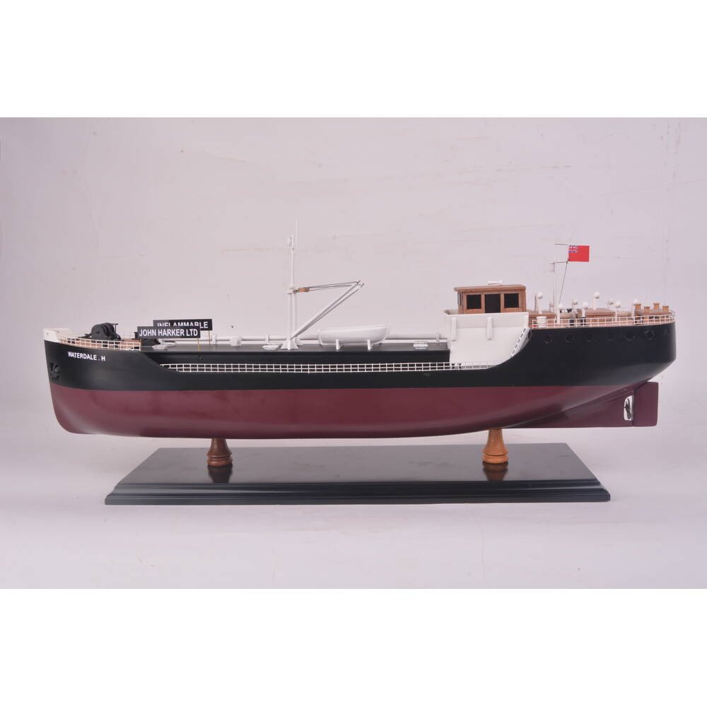 10" Unfinished Wood Hand Painted Model Boat. Home product isolated on a plain white background, in a light gray wood finish.
