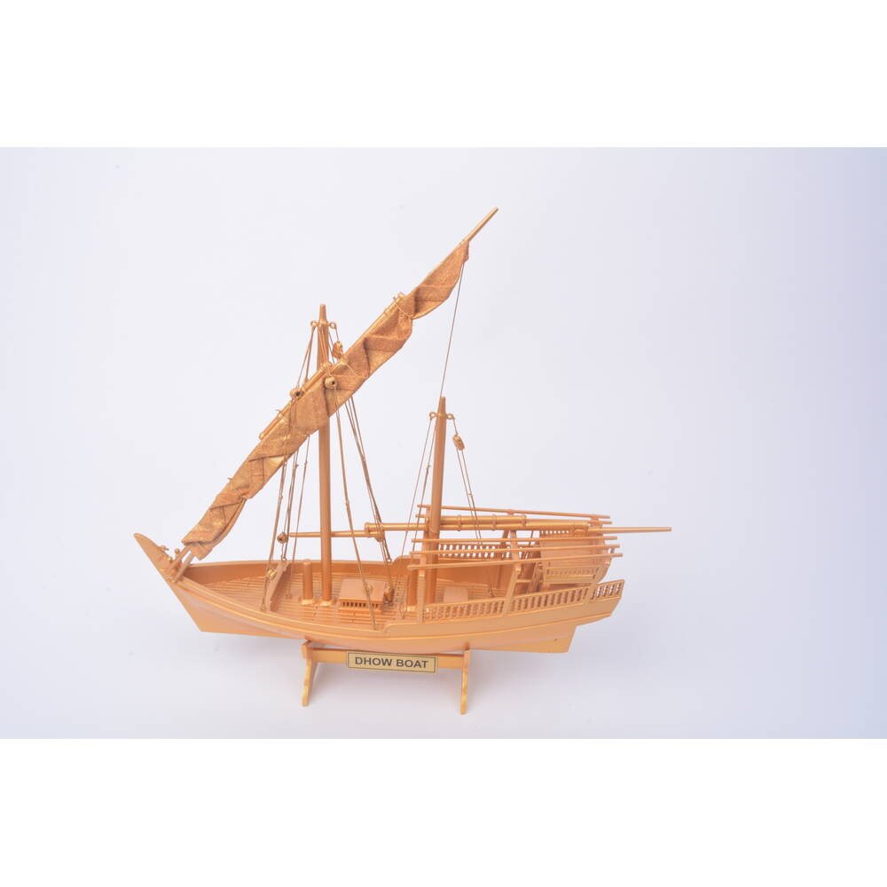 11" Unfinished Wood Hand Painted Model Boat. Home product isolated on a plain white background, in a blue wood finish.