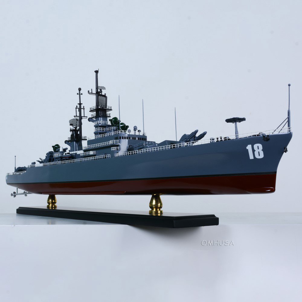 13" Unfinished Wood Hand Painted Model Boat. Home product in blue wood.