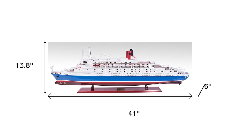 14" Unfinished Wood Hand Painted Model Boat. Home product isolated on a plain white background, finished in light gray wood.
