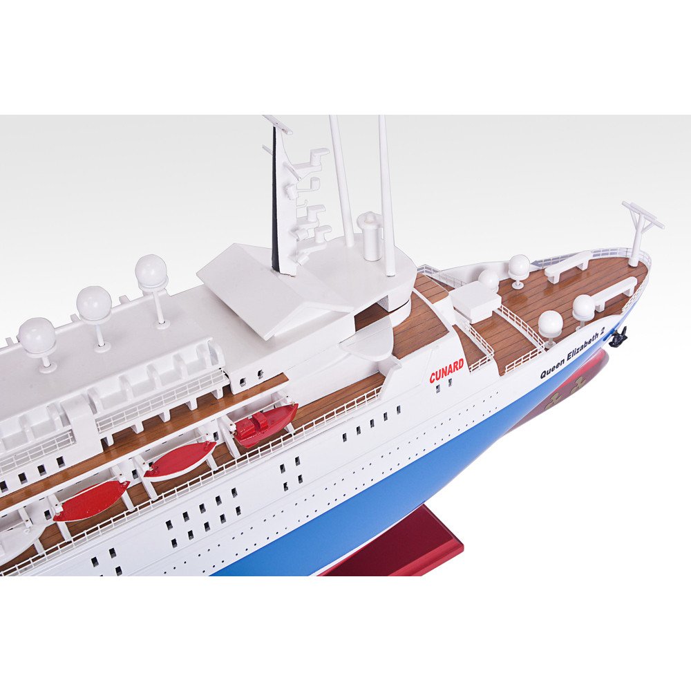 14" Unfinished Wood Hand Painted Model Boat. Home product isolated on a plain white background, finished in light gray wood.