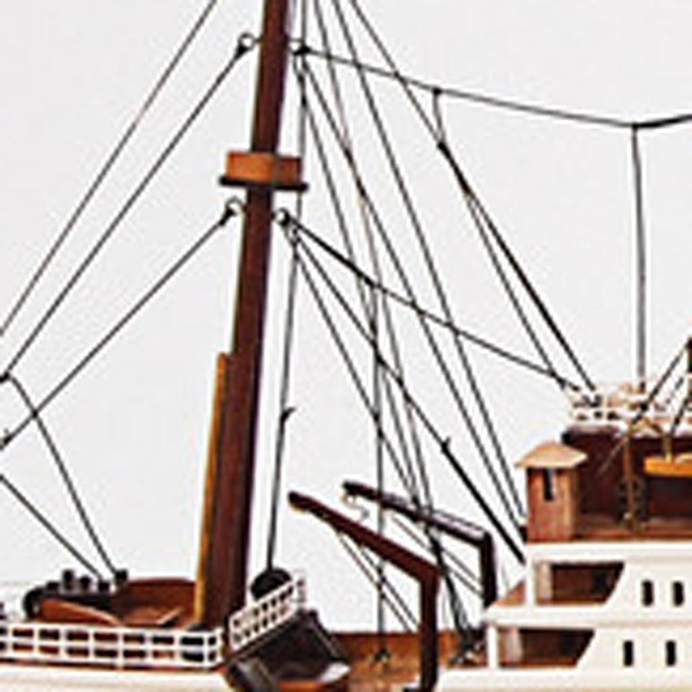 13" Unfinished Wood Hand Painted Model Boat. Home product isolated on a plain white background, in a gray wood finish.