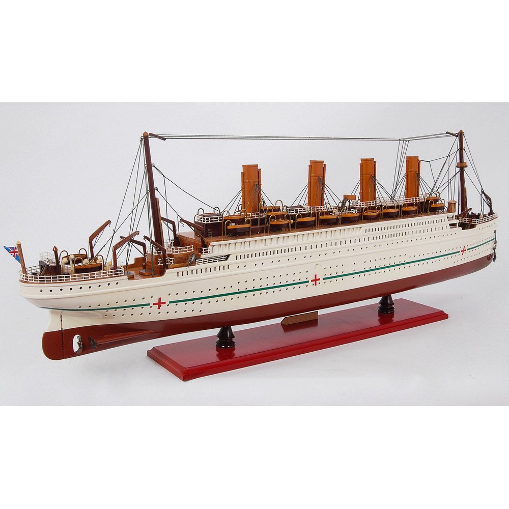 13" Unfinished Wood Hand Painted Model Boat. Home product isolated on a plain white background, finished in cream wood.