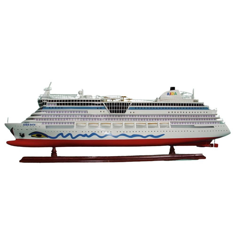 11" Unfinished Wood Hand Painted Model Boat. Home product isolated on a plain white background, in a light gray wood finish.